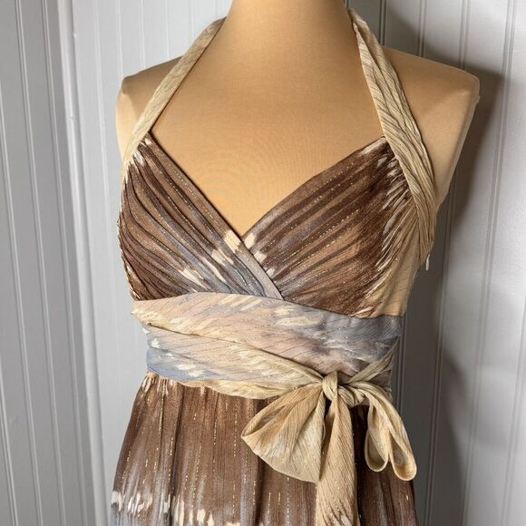BCBG MaxAzria Sz 8 Silk Halter Dress Ombre Boho Prom Formal Tie Y2K Fairy A-Line - Picture 5 of 16